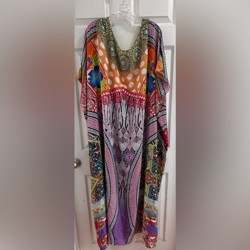 Camilla Multicolor Silk Maxi Kaftan Dress - Picture 5 of 6